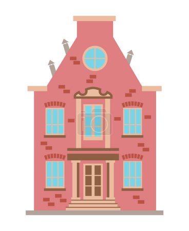 Ilustración de Edificio residencial urbano en la arquitectura histórica europea de Ámsterdam. Ilustración vectorial diseño aislado - Imagen libre de derechos