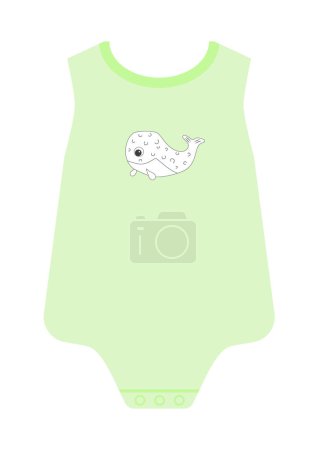 Téléchargez les illustrations : Body vert avec baleine mignonne pour bébé nouveau-né. Des vêtements pour bébés. Illustration vectorielle design isolé - en licence libre de droit