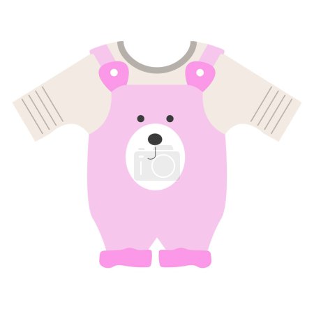 Ilustración de Mono rosa con cara de oso lindo para niña. Ropa para niños pequeños. Ilustración vectorial diseño aislado - Imagen libre de derechos