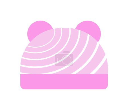 Illustration for Pink hat with line pattern with ears for baby girl. Clothing for infant kids. Vector illustration isolated design - Royalty Free Image