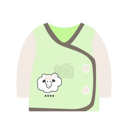 Illustration for Green long sleeve vest with cute sheep for baby. Clothing for infant kids. Vector illustration isolated design - Royalty Free Image