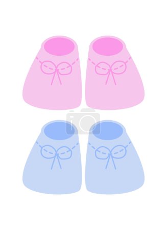 Téléchargez les illustrations : Chaussons bleus et roses avec lacets pour bébés. Des vêtements pour bébés. Illustration vectorielle design isolé - en licence libre de droit