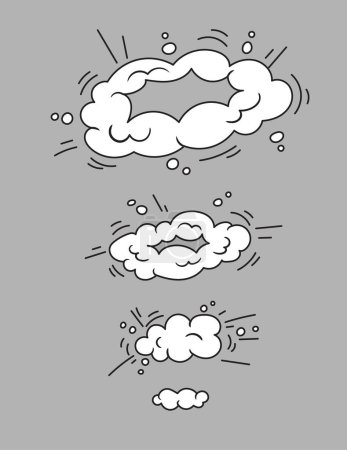 Ilustración de Motion effect with different shapes of white ring clouds isolated. Vector illustration in comic cartoon design - Imagen libre de derechos