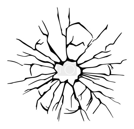 Ilustración de Broken glass effect with cracked hole of bullet shot with shatters. Vector illustration of isolated template design - Imagen libre de derechos
