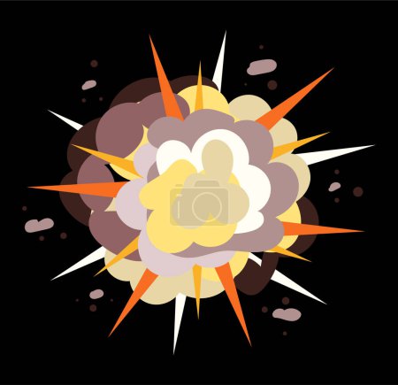 Téléchargez les illustrations : Bomb explosion with dust and gas clouds and traces of fire flashes. Vector illustration in comic cartoon design - en licence libre de droit