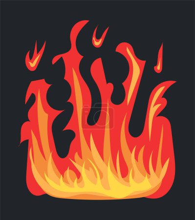 Ilustración de Burning fire border and pillar of flame effect, bright ignition. Vector illustration in comic cartoon design - Imagen libre de derechos