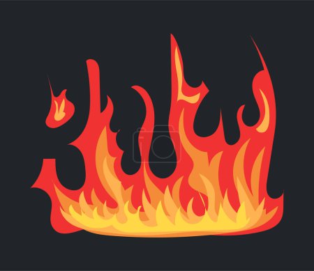 Téléchargez les illustrations : Burning fire border for wildfire and bright flame effect. Vector illustration in comic cartoon design - en licence libre de droit