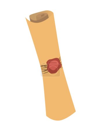 Illustration for Antique papyrus scroll with wax seal and old rolled document. Vector illustration in cartoon design isolated - Royalty Free Image