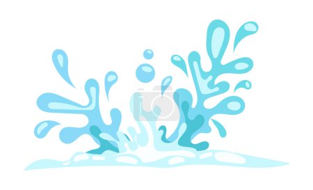 Téléchargez les illustrations : Blue water effect with splashes burst and drops explosion. Vector illustration in comic cartoon design - en licence libre de droit