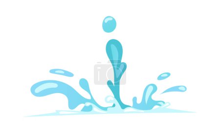 Téléchargez les illustrations : Water effect with blue aqua splashes and falling liquid drops. Vector illustration in comic cartoon design - en licence libre de droit