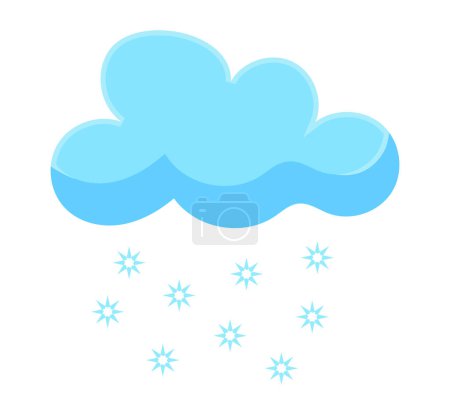 Illustration for Blue snow cloud and falling snowflakes. Weather forecast element. Vector illustration in cartoon design - Royalty Free Image