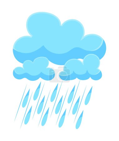 Illustration for Blue cloud with falling drops of rainfall or storm. Weather forecast element. Vector illustration in cartoon design - Royalty Free Image