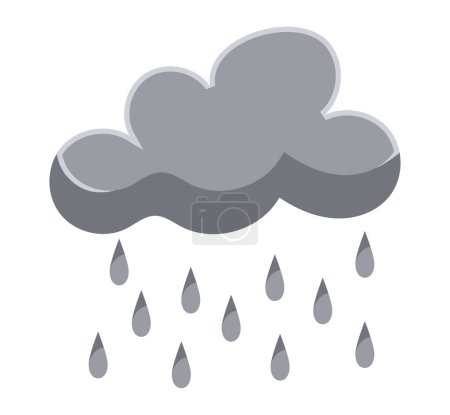 Illustration for Gray cloud with falling drops, downpour and rain. Weather forecast element. Vector illustration in cartoon design - Royalty Free Image