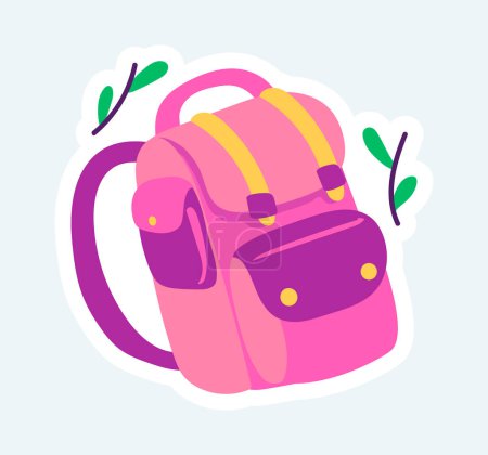Illustration for Touristic backpack for camping rest, trekking equipment. Vector illustration in cartoon sticker design - Royalty Free Image