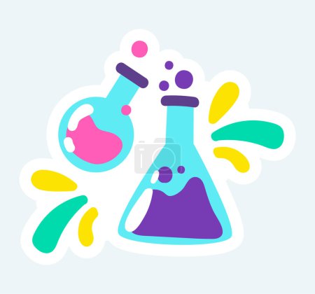Illustration for Chemical flasks for laboratory tests. Science and education. Vector illustration in cartoon sticker design - Royalty Free Image