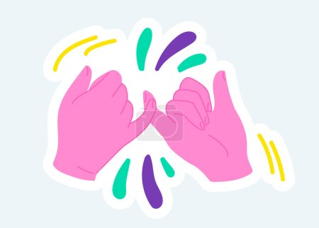 Illustration for Human hands holding little fingers, pinky promise symbol. Vector illustration in cartoon sticker design - Royalty Free Image