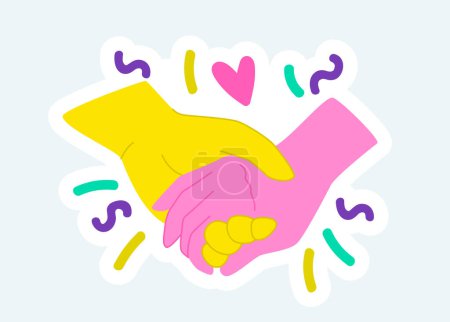 Illustration for Human hands holding together, support and romantic gesture. Vector illustration in cartoon sticker design - Royalty Free Image