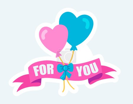 Ilustración de Balloons with heart shapes and For you text. Love and romantic. Vector illustration in cartoon sticker design - Imagen libre de derechos