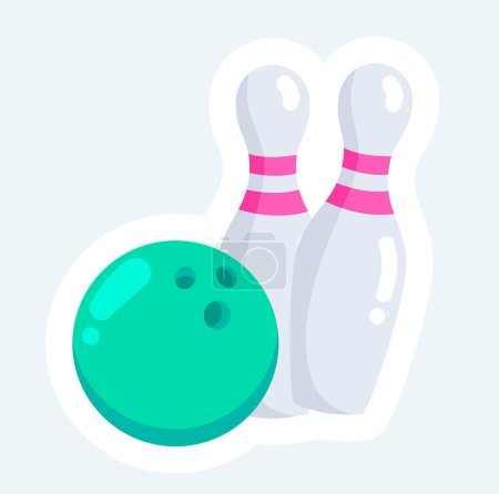 Téléchargez les illustrations : Bowling ball and skittles. Sports game and competition. Vector illustration in cartoon sticker design - en licence libre de droit