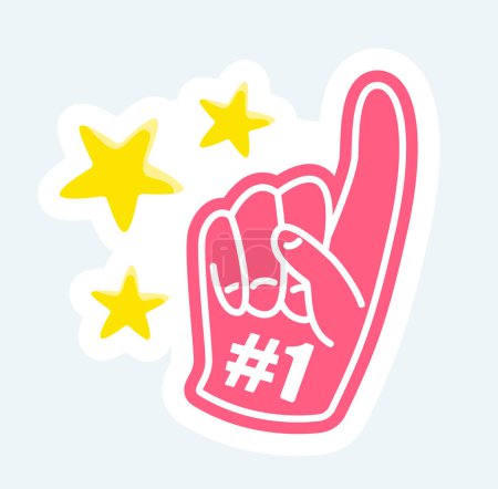 Ilustración de Fan glove with thumb up. Sports events and competitions. Vector illustration in cartoon sticker design - Imagen libre de derechos
