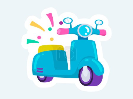 Illustration for Cute blue vintage moped. Transport and transportation. Vector illustration in cartoon sticker design - Royalty Free Image