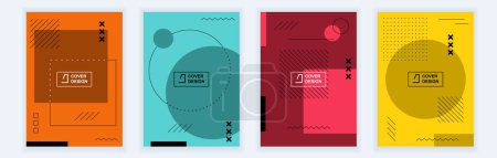 Illustration for Abstract brochure covers set in modern minimal geometric design. Memphis style background templates with different geometry graphic shapes in A4 format for minimalistic posters. Vector illustration - Royalty Free Image