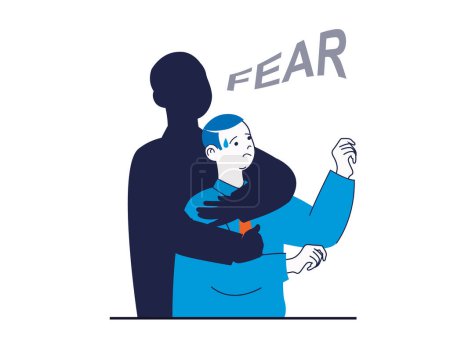 Téléchargez les illustrations : Mental health concept with character situation. Silhouette of human stop frightened man suffering from self doubt and panic attacks. Vector illustration with people scene in flat design for web - en licence libre de droit