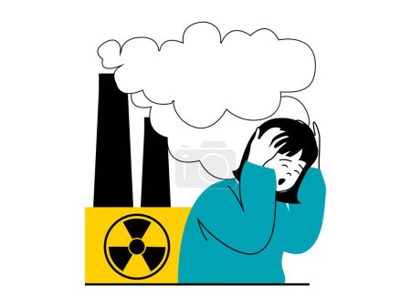 Téléchargez les illustrations : Save Earth concept with character situation. Woman suffers from toxic gas and dust emissions into air from industrial plants and factory. Vector illustration with people scene in flat design for web - en licence libre de droit