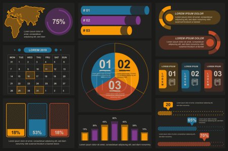 Illustration for Set of infographic elements data visualization vector design template. Can be used for steps, options, business process, workflow, diagram, flowchart concept, timeline, marketing icons, info graphics. - Royalty Free Image