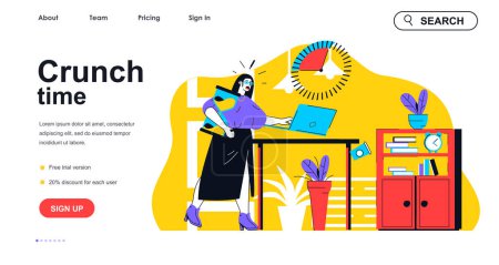 Illustration for Crunch time concept for landing page template. Woman does not complete work task to deadline. Time management and job stress people scene. Vector illustration with flat character design for web banner - Royalty Free Image
