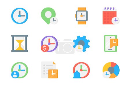 Illustration for Time management 3d icons set. Pack flat pictograms of clock, location pin, watch, calendar, hourglass, deadline, planning, reminder, task list and other. Vector elements for mobile app and web design - Royalty Free Image
