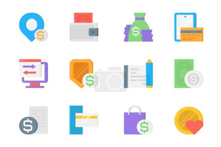 Illustration for Payment 3d icons set. Pack flat pictograms of location pin, cash, money in wallet, bag, smartphone, online transfer, credit card, transaction and other. Vector elements for mobile app and web design - Royalty Free Image