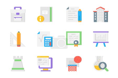 Illustration for Academy 3d icons set. Pack flat pictograms of backpack, notebook, homework, university, pencil and ruler, calculator, diploma, presentation and other. Vector elements for mobile app and web design - Royalty Free Image