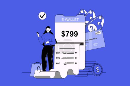 Illustration for Online payment web concept with character scene in flat design. People make online transactions, using money transfer in app and paying bills. Vector illustration for social media marketing material. - Royalty Free Image