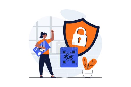 Photo for Secure payment web concept with character scene. Woman using protection system for personal financial data. People situation in flat design. Vector illustration for social media marketing material. - Royalty Free Image