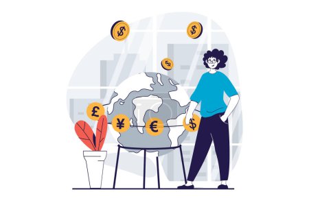 Illustration for Global economic concept with people scene in flat design for web. Man investing money in worldwide business and international company. Vector illustration for social media banner, marketing material. - Royalty Free Image