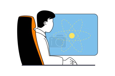 Illustration for Medical service concept with people scene in flat web design. Doctor scientist researching molecule at computer screen in laboratory. Vector illustration for social media banner, marketing material. - Royalty Free Image