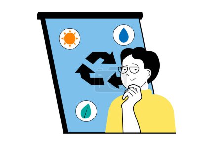 Illustration for Zero waste concept with people scene in flat web design. Man creating system for saving water and natural resources with recycling. Vector illustration for social media banner, marketing material. - Royalty Free Image