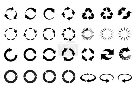 Illustration for Circular arrows mega set elements in flat design. Bundle of circle motion, refresh, repeat, loading, turning, rotation, reload, recycle and other symbols. Vector illustration isolated graphic objects - Royalty Free Image