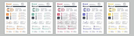 Téléchargez les illustrations : DIN A3 business brand manual templates set. Company identity brochure page with infographic financial data. Marketing research, and commercial offer. Vector layout design for poster, cover, brochure - en licence libre de droit