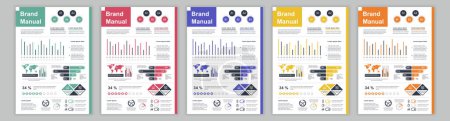 Illustration for DIN A3 business brand manual templates set. Company identity brochure page with infographic financial data. Marketing research, and commercial offer. Vector layout design for poster, cover, brochure - Royalty Free Image