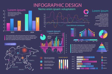 Illustration for Mega set of infographic elements data visualization vector design template. Can be used for steps, options, business process, workflow, diagram, flowchart, timeline, marketing. Bundle info graphics. - Royalty Free Image