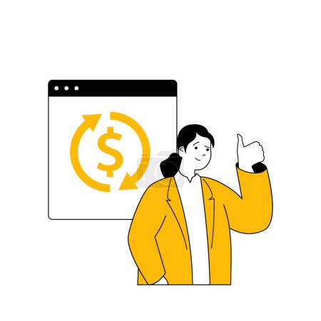 Illustration for Digital business concept with cartoon people in flat design for web. Woman pays in online store and using safety financial transaction. Vector illustration for social media banner, marketing material. - Royalty Free Image