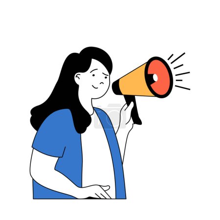 Illustration for Social media concept with cartoon people in flat design for web. Woman with megaphone makes advertising announcement to audience. Vector illustration for social media banner, marketing material. - Royalty Free Image