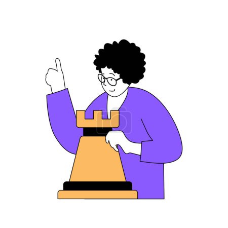 Illustration for Education concept with cartoon people in flat design for web. Teacher explaining chess play, teaching logic and planning strategy. Vector illustration for social media banner, marketing material. - Royalty Free Image