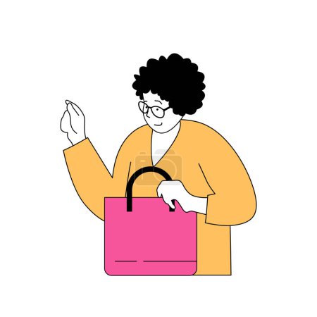 Illustration for Shopping concept with cartoon people in flat design for web. Woman making purchases in seasonal sales with special offer prices. Vector illustration for social media banner, marketing material. - Royalty Free Image