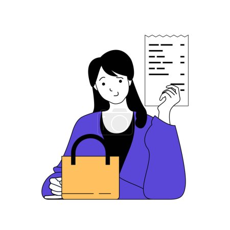 Illustration for Shopping concept with cartoon people in flat design for web. Woman ordering new goods in online store and getting bill to payment. Vector illustration for social media banner, marketing material. - Royalty Free Image