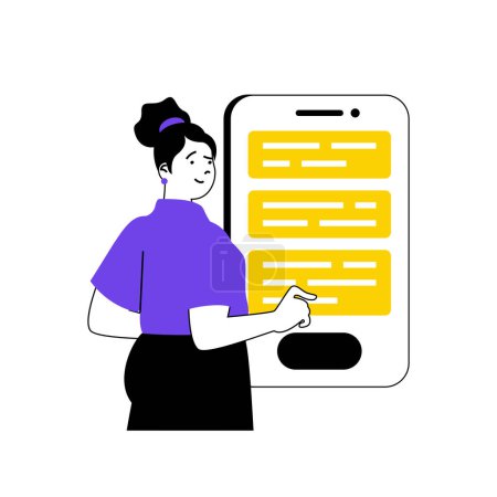 Illustration for Contact us concept with cartoon people in flat design for web. Woman answering clients questions in chat, supporting customers online. Vector illustration for social media banner, marketing material. - Royalty Free Image