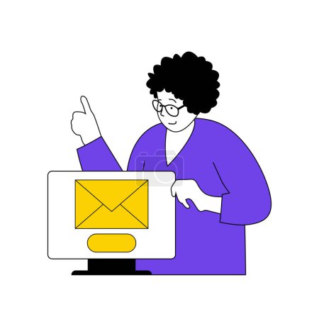 Illustration for Contact us concept with cartoon people in flat design for web. Woman getting notification of new email with answering her questions. Vector illustration for social media banner, marketing material. - Royalty Free Image
