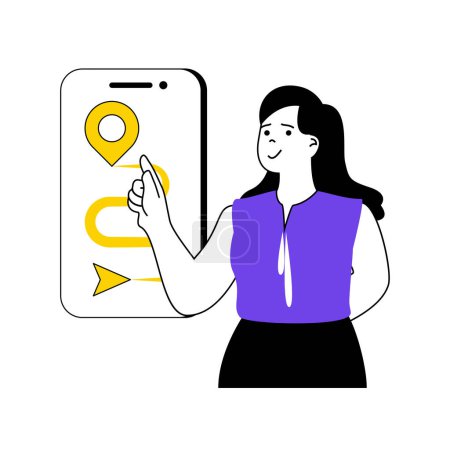 Illustration for Contact us concept with cartoon people in flat design for web. Woman connecting with client and getting address location at mobile app. Vector illustration for social media banner, marketing material. - Royalty Free Image